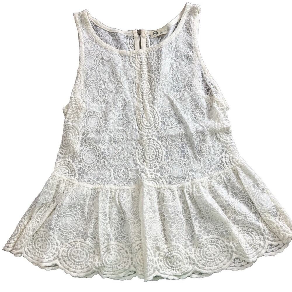 AG Adriano Goldschmied Lace Peplum Blouse Womens Large Ivory Boho Top